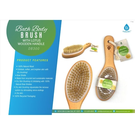 Pursonic Bath Body Brush with Lotus Wooden Handle DB300